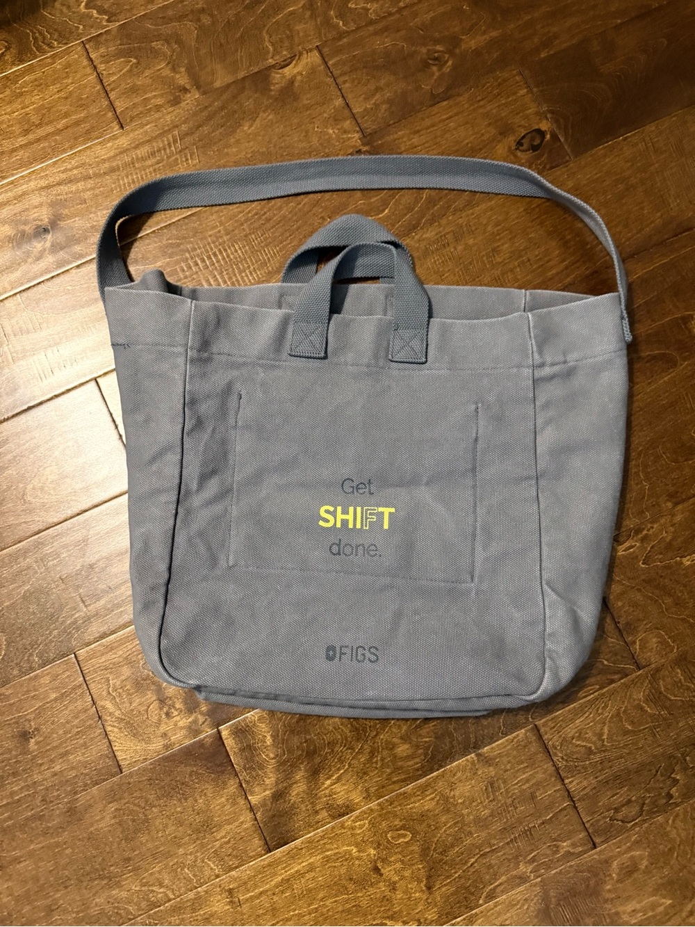 Figs Gray Canvas Messenger Tote with Shoulder Strap
